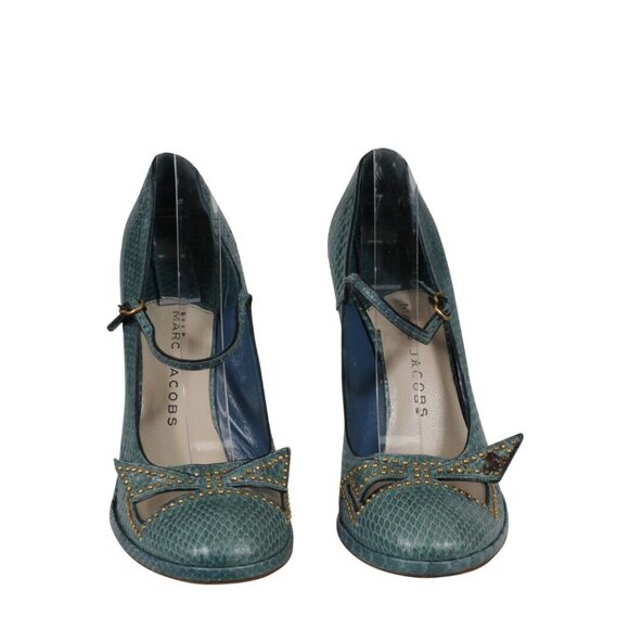Marc Jacobs Womens Strappy Buckle Pumps US 9 EU 39 Green Python Leather Studded - Picture 2 of 11
